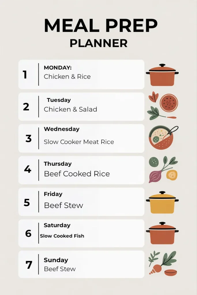 7 day slow cooker meal prep schedule printable weekly plan for busy families