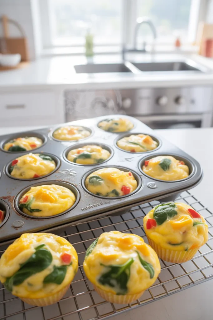 Freshly baked egg muffin cups with vegetables for easy breakfast meal prep ideas
