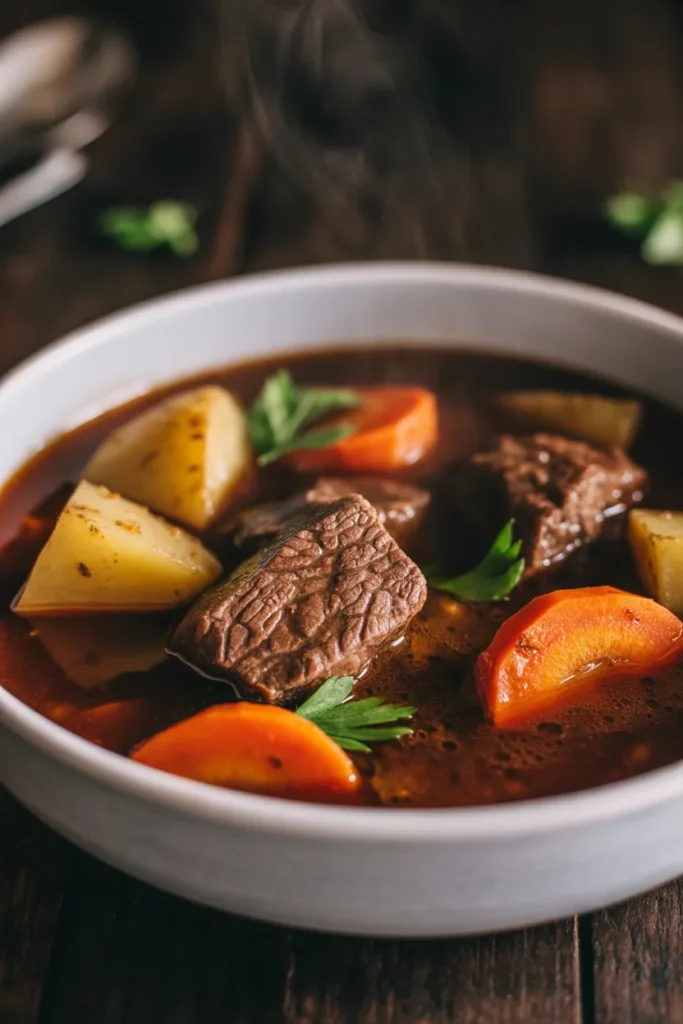 Hearty Instant Pot beef stew — easy dump and go one pot meal recipe with tender vegetables