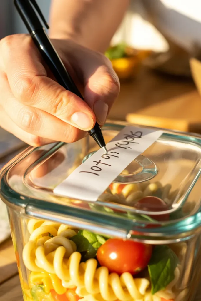 Labeling meal prep containers with dates for food safety and rotation