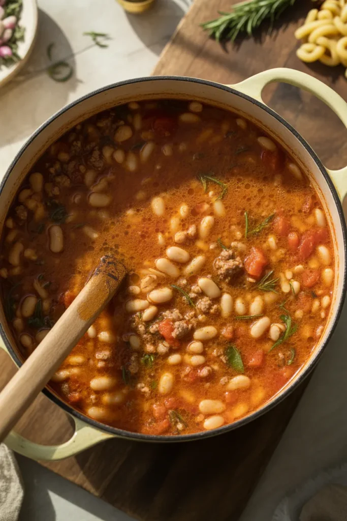 One pot pasta e fagioli — easy dump and go Italian soup recipe for busy weeknights