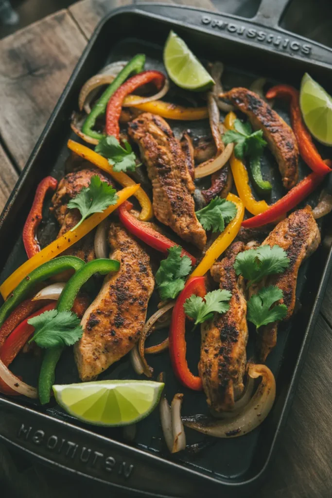 Sheet pan chicken fajita meal prep with peppers and onions
