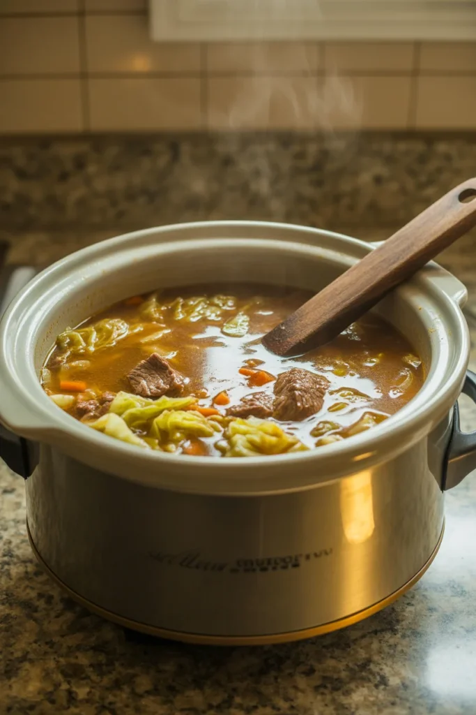 Slow cooker beef and cabbage soup for budget-friendly weekly meal prep