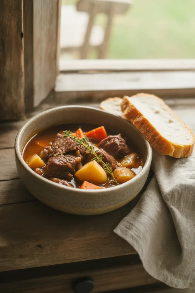 Slow cooker beef stew with carrots and potatoes, a comforting easy family dinner recipe