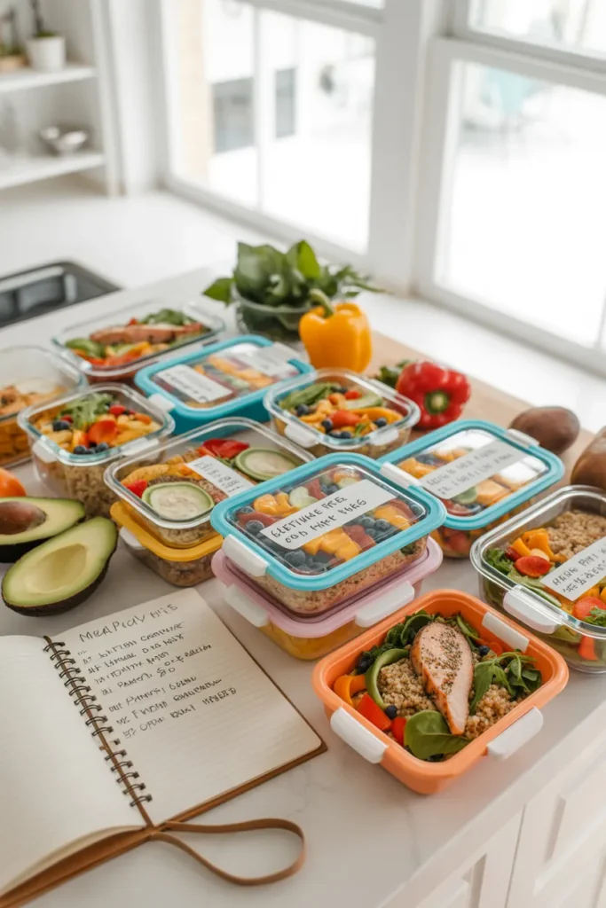 Weekly gluten free meal prep plan Sunday prep session overview